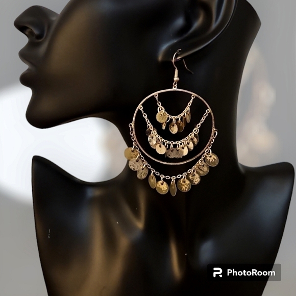 5/$25 VTG Hoop Sequin Chandalier Statement Dangle Hook Disco Earrings FLAWED - Picture 1 of 5